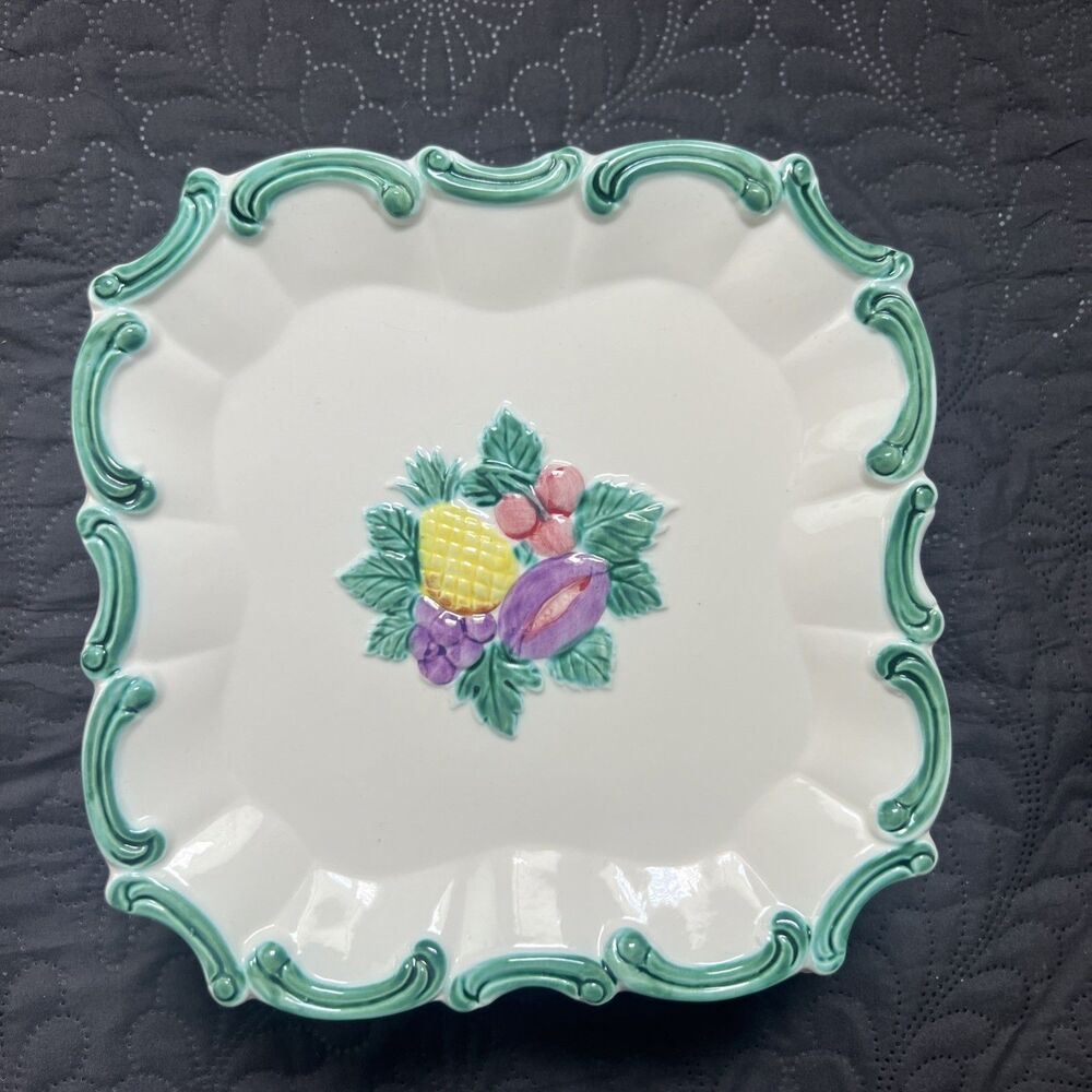 VTG The Haldon Group 1988 Porcelain Square Scalloped 8’Fruit Design Salad Plates